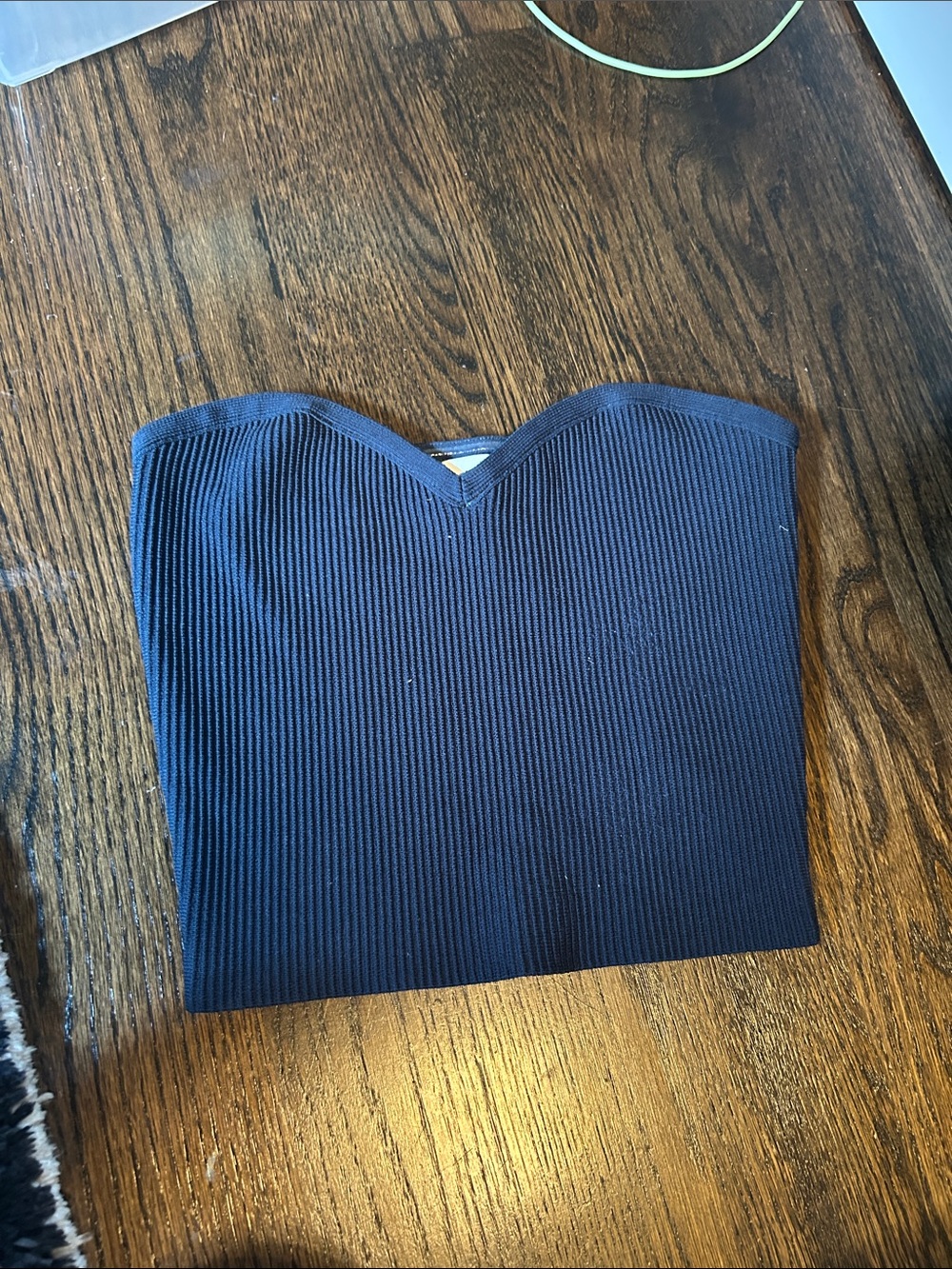Aritzia Navy Blue Ribbed Strapless Crop Top